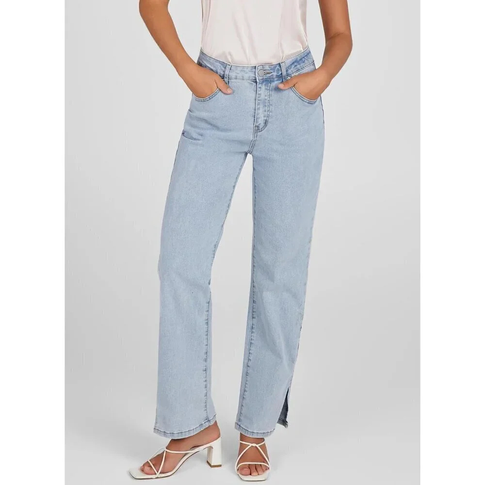 Women's Ripped High Waist Flared Wide Leg Denim Jeans Casual Trendy